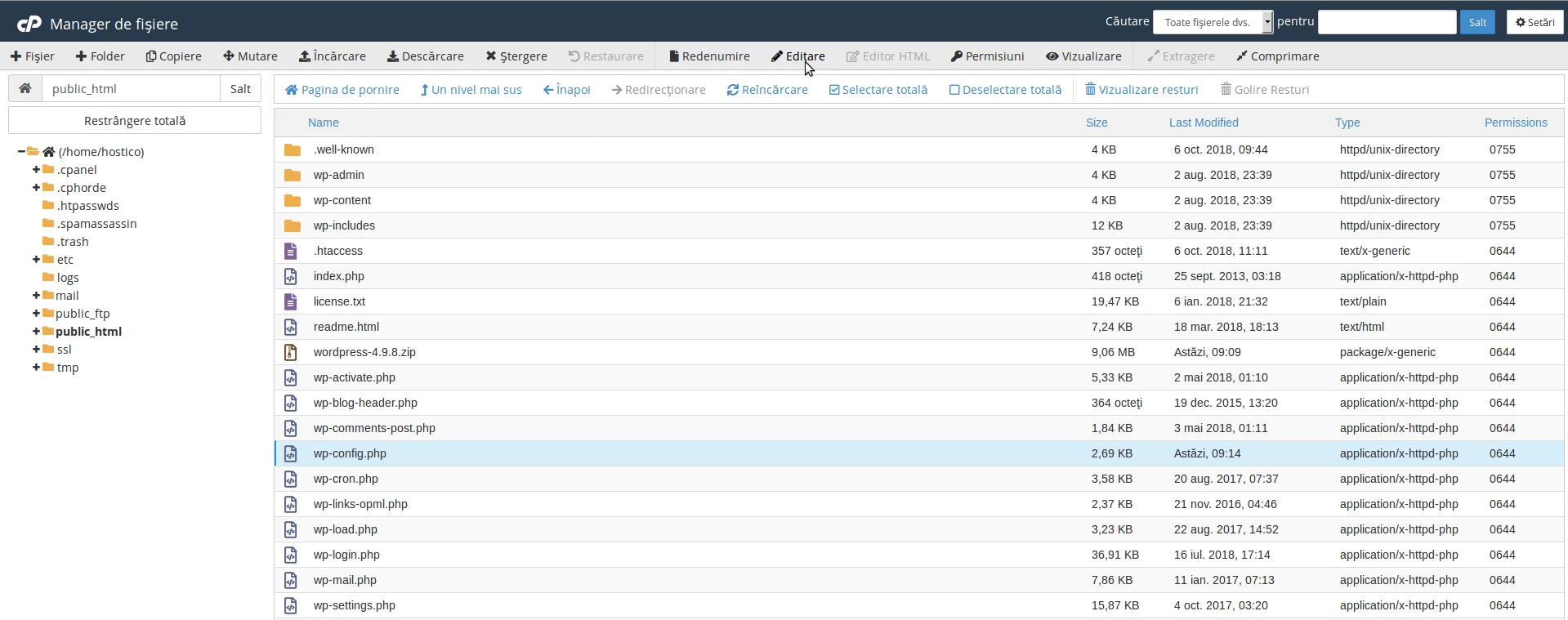 Sectiunea Manager de fisiere