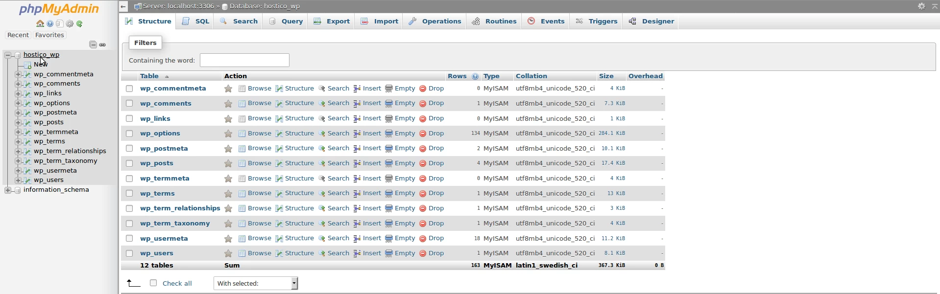 Sectiunea baza de date