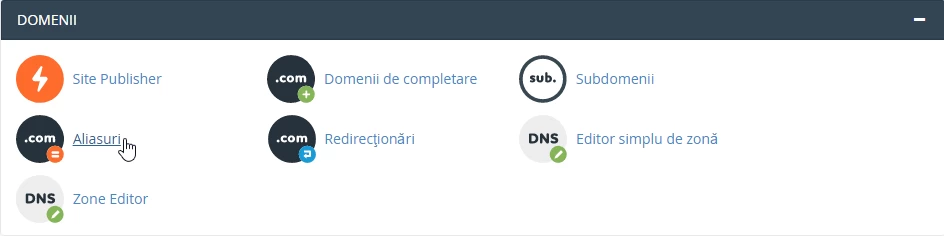 Sectiune domenii cPanel