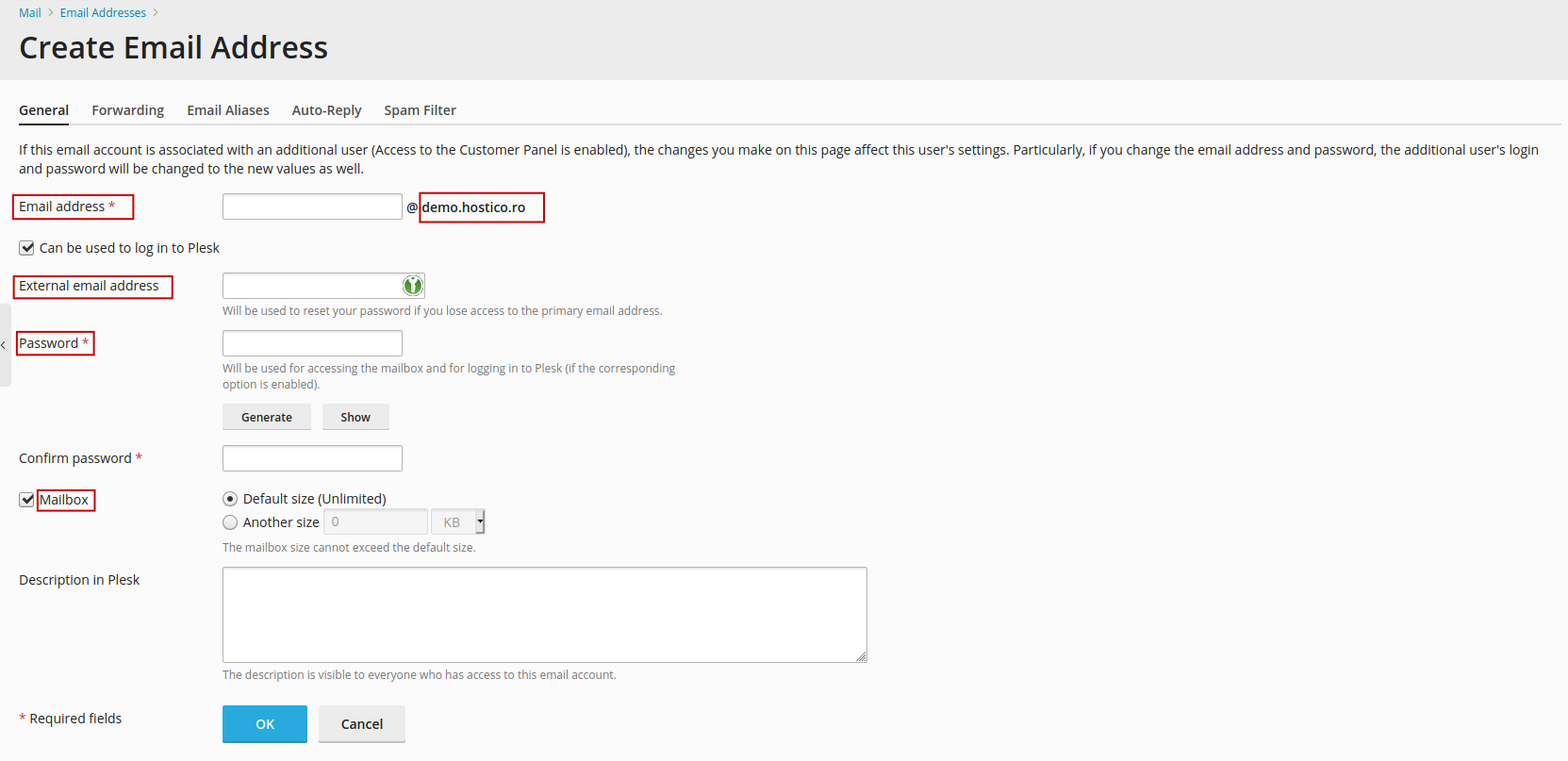plesk , email , create
