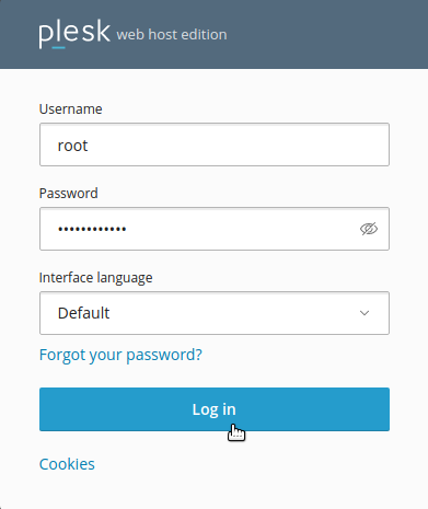 Plesk login panel